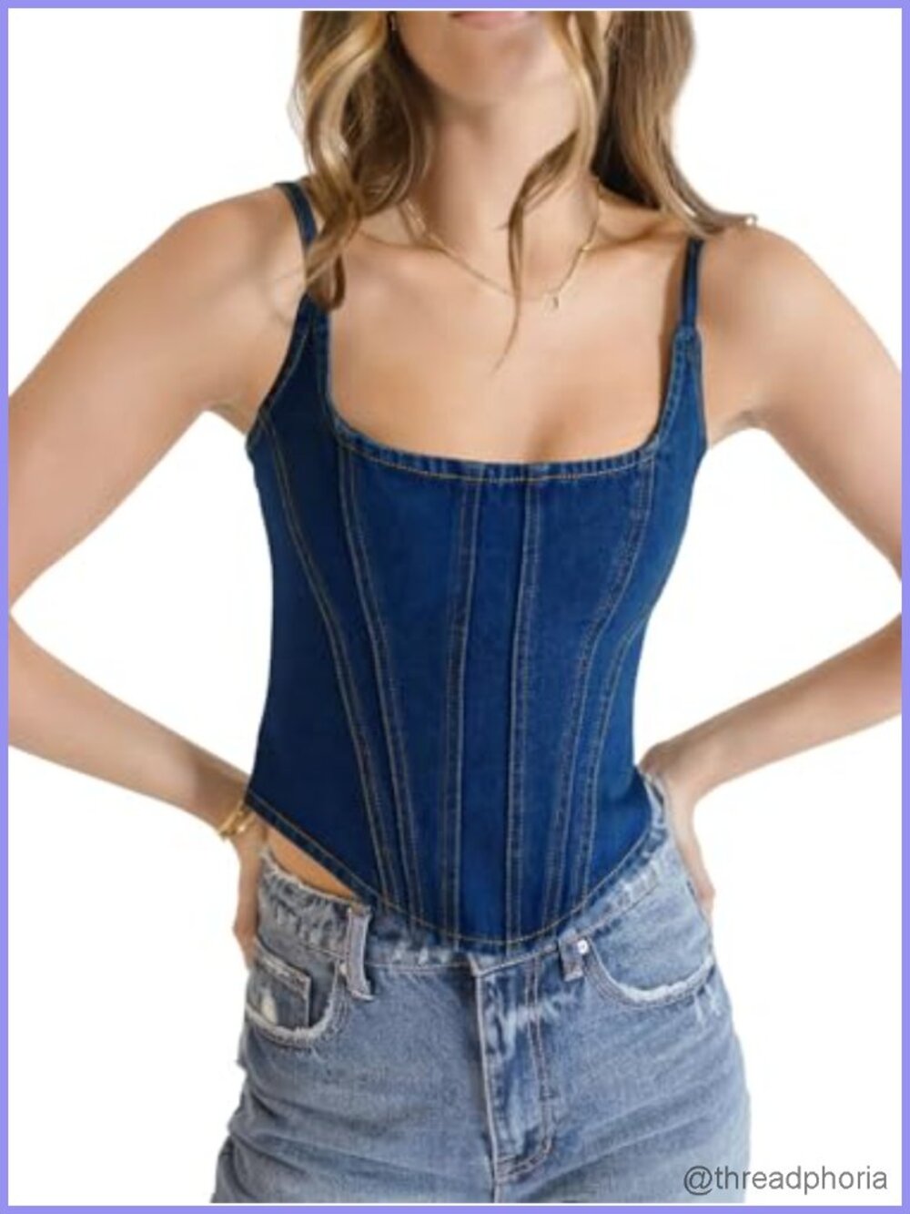 Women's Denim Corset Crop Tank Top Sleeveless Spaghetti Strap Y2K Summer Top